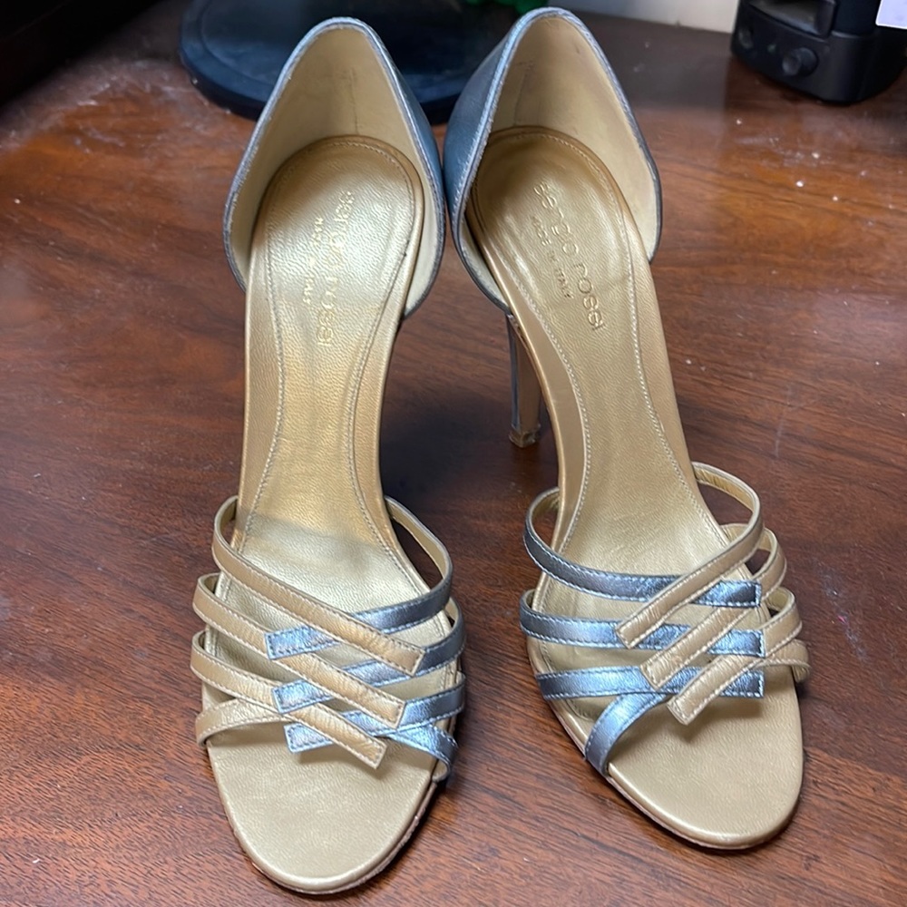 Women’s Sergio Rossi Gold/Silver Strappy Heels size 35.5